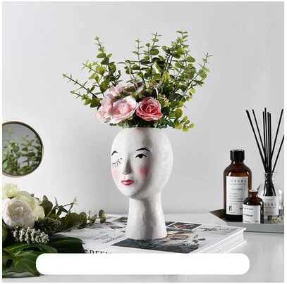 European Resin Vase Head Portrait Sculpture Flower Pot Decoration Ornaments Home Livingroom Office Desktop Furnishing Crafts Art - Цвет: style3