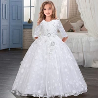 handmade summer white long sleeve flower girl dress elegant kids dresses for girls wedding bridesmaid princess dress 4 12 years