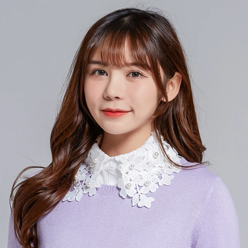 Женская блузка с круглым вырезом воротник обманка съемная кружевная полурубашка