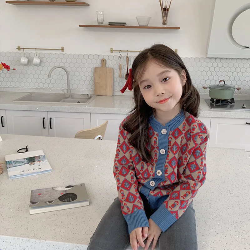 Spring 2020 new style girls cartoon knitted cardigans baby girl fashion single-breasted long sleeve sweaters | Детская одежда и