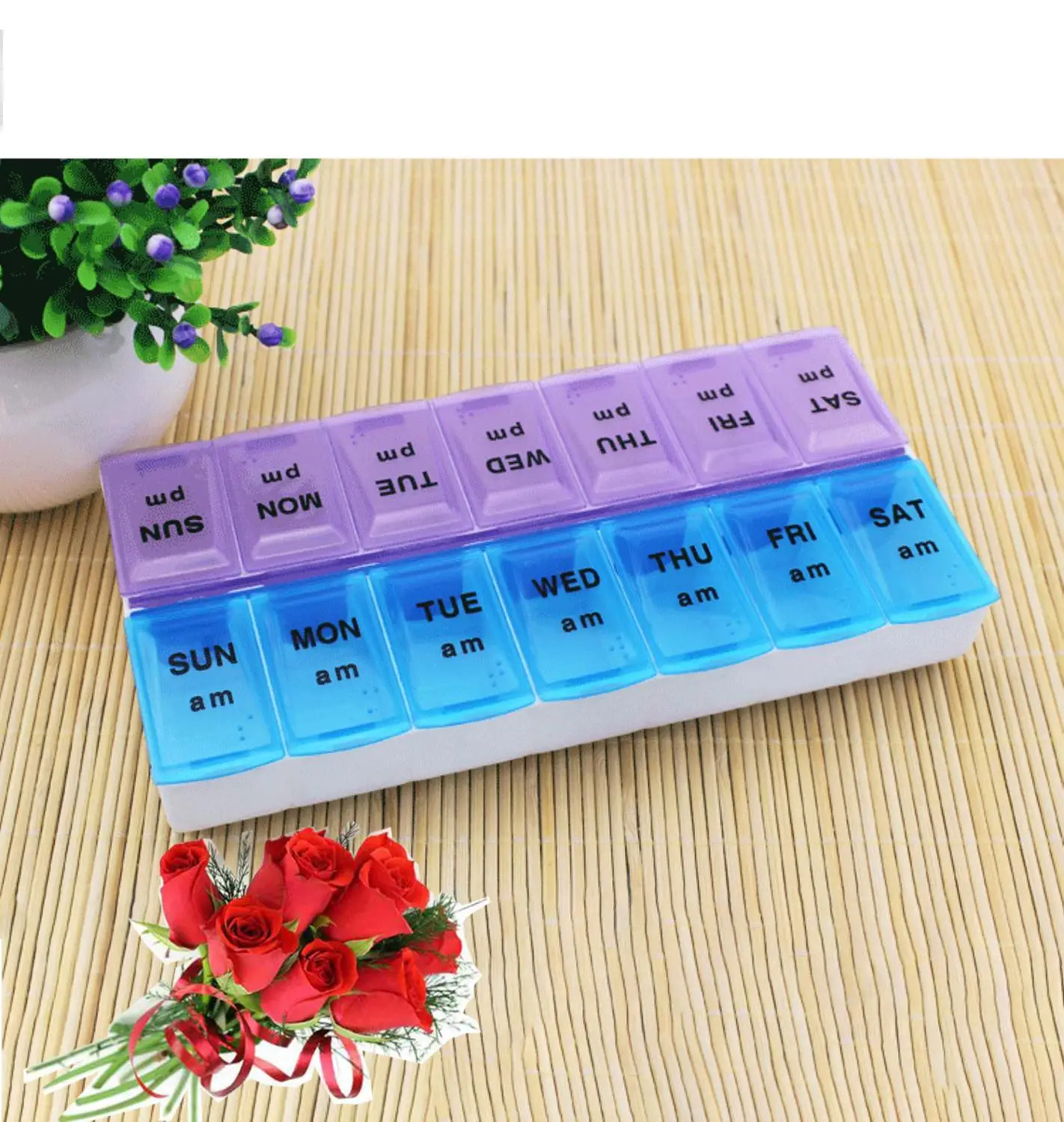 Органайзер для таблеток легкое открывание коробка AM PM с кнопкой открытия два