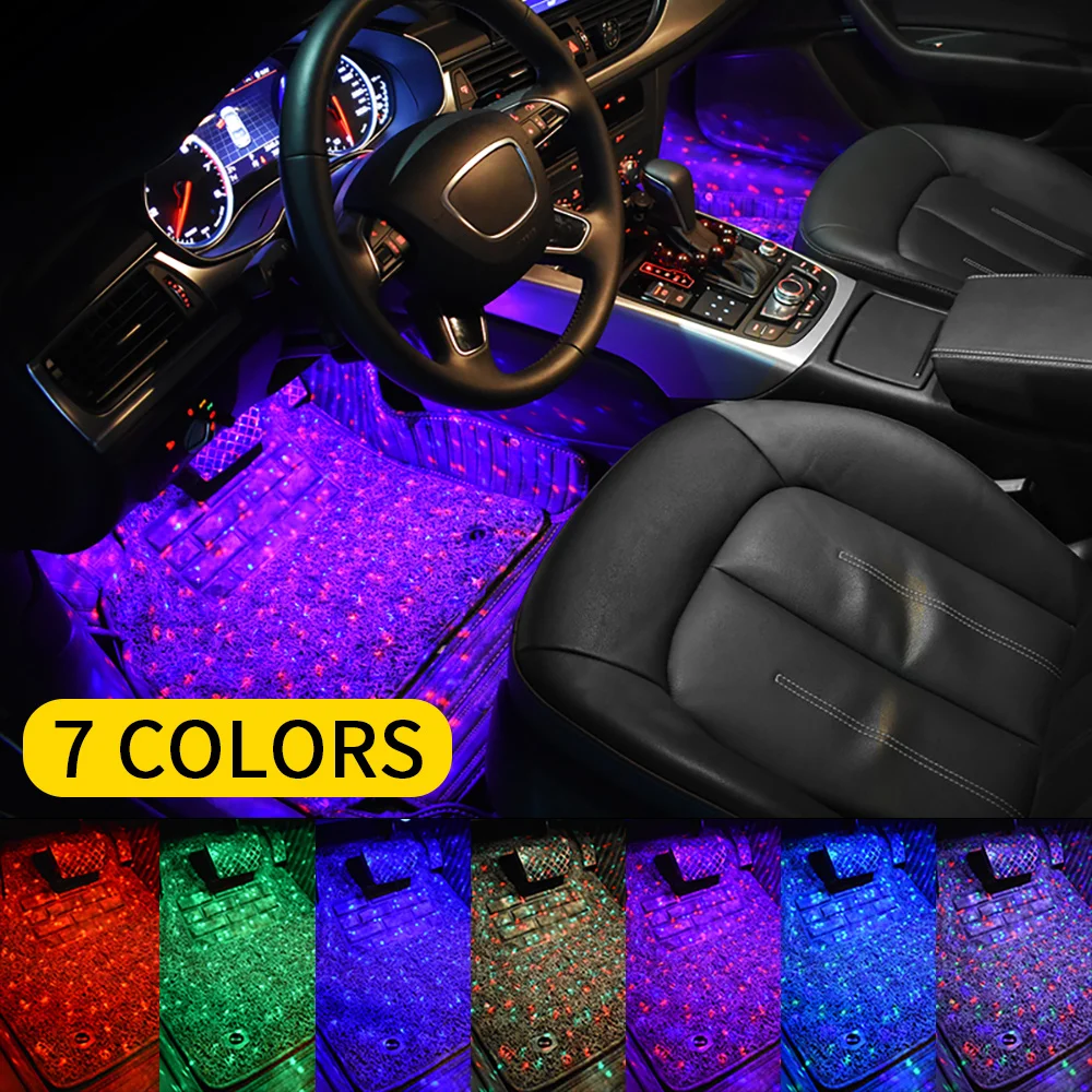 

Car LED Starry Foot Light USB Atmosphere Ambient DJ Mixed Colorful Music Rhythm Sound Voice Control Laser Lamp -40