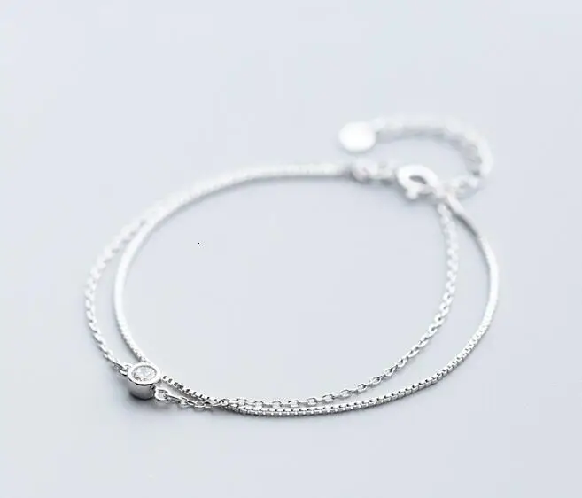 

По-настоящему. 100% 925 пробы серебряные ювелирные изделия Многослойные 2 ряда & Solitaire czrolo цепь/коробка цепь браслет для женщин GTLS925