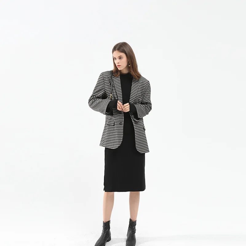 GoWinlin элегантное OL с высоким воротом тонкий длинный свитер женское платье толстая