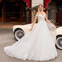 princess wedding dress a line off the shoulder sleeveless open back button lace bodice bridal gowns long tulle skirt flowing