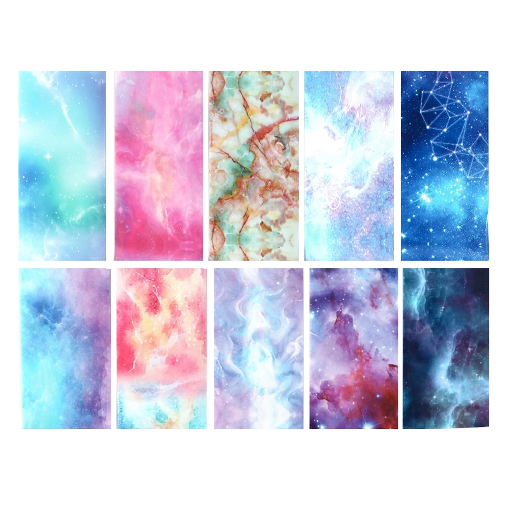 10 pcs/pack Nail Art Transfer Foils for Manicure Marble Shining Stone Designs Transfer Stickers Starry Sky Adhesive Wraps Decal