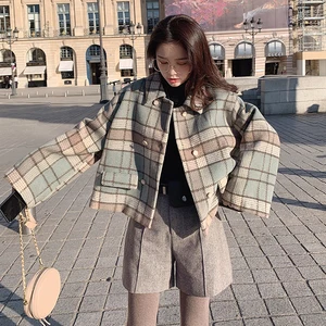 Женское шерстяное пальто в клетку, на осеньзиму