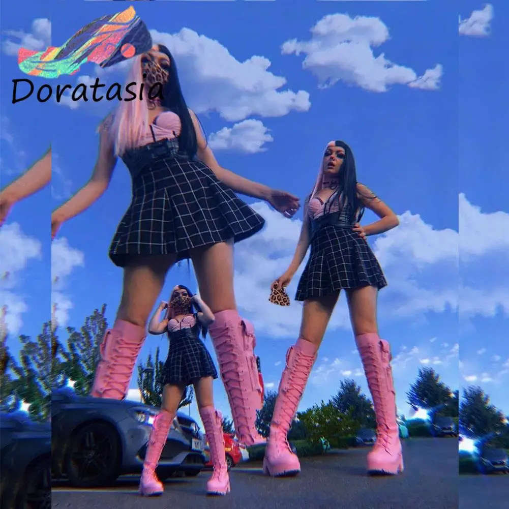 Женские повседневные армейские ботинки DORATASIA черные до середины икры в стиле