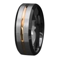 classic charm men ring fashion simple black periphery gold stripe 8mm ring trendy jewelry for men valentine day gift