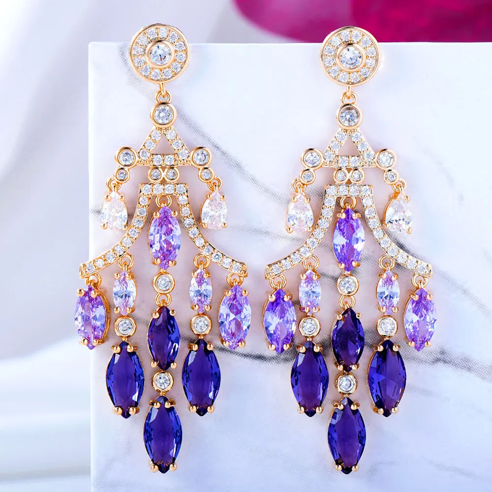 

missvikki Trendy Street style Trendy Pendant Earrings For Women Wedding Party Cubic Zircon Dubai Bridal Earring boucle d'oreille