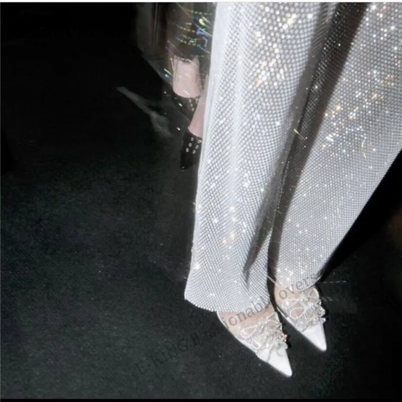 

Luxury Women Pumps 2020 Crystal Bow PVC Pointed Toe Pumps Women Genuine Leather High Heels Shoes Wedding Party Brand Shoes mujer