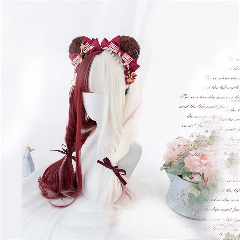 Косплей микс половина красный смешанный белый боб Омбре 65 см/40 см длинные прямые