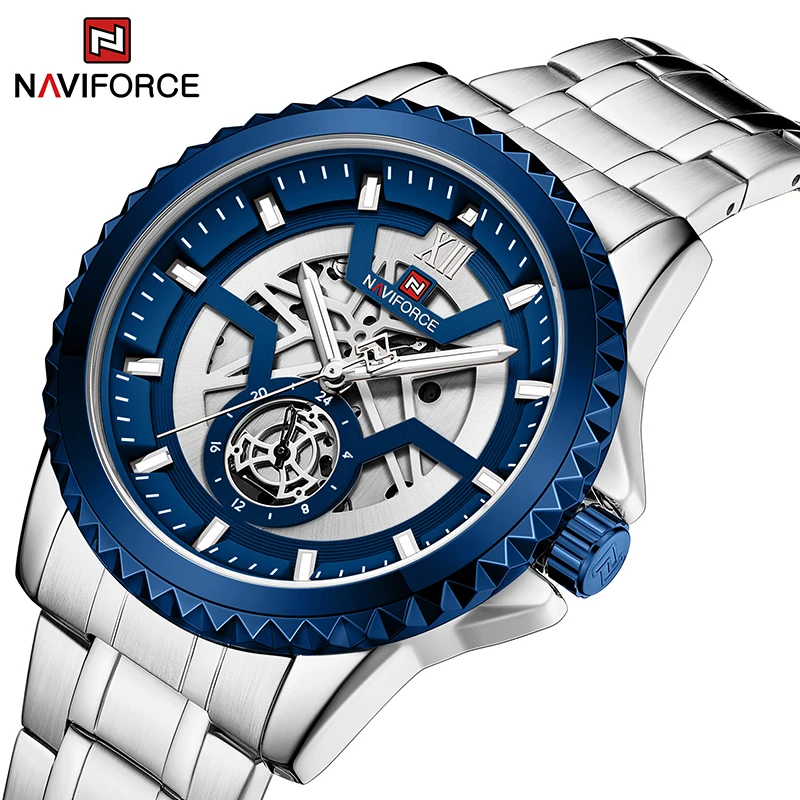 

Часы наручные NAVIFORCE Мужские кварцевые, роскошные Брендовые спортивные водонепроницаемые в стиле милитари, со стальным браслетом, с датой