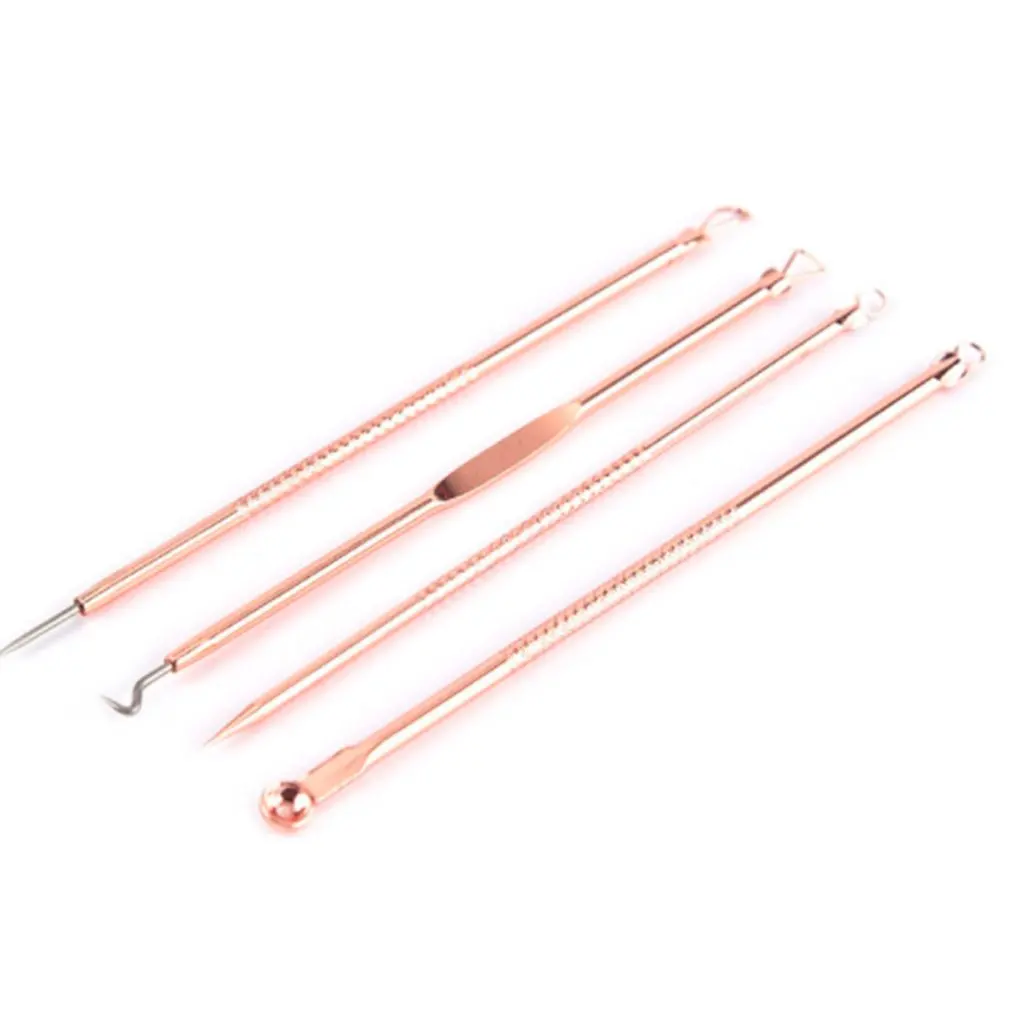 4Pcs/Set Rose Gold Acne Blackhead Removal Needles Pimple Spot Extractor Cleanser Beauty Face Clean Care Tools