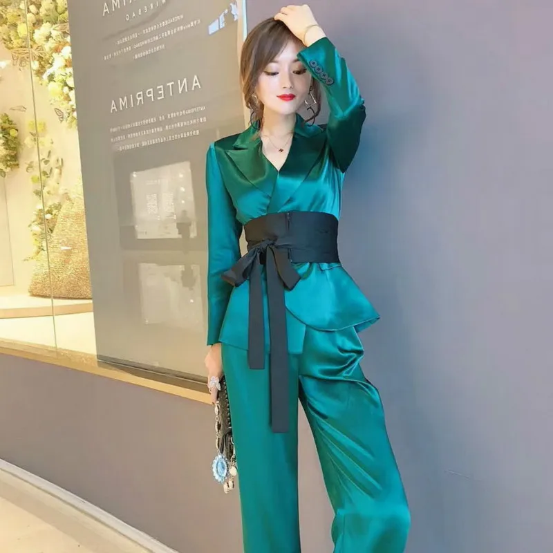 

2021 Women's Suit Office Two Piece Set Long Sleeve Suit Pants 2 Piece Set Female Winter Two Pieces Sets Office Female Y392