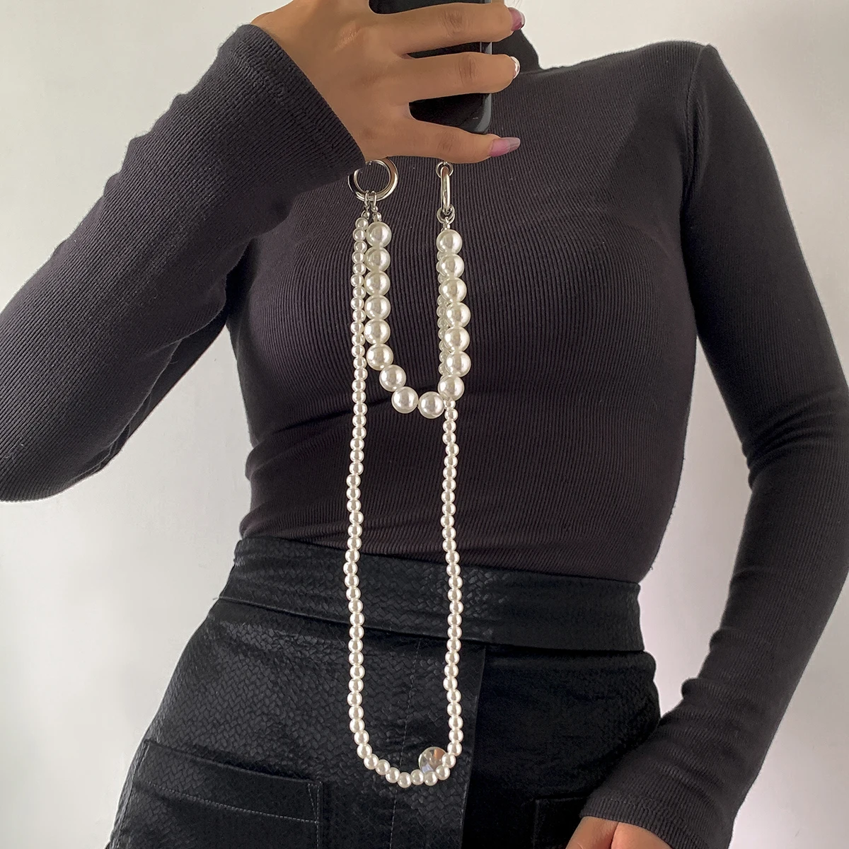 2021 trend women vintage elegant multilayer big simulated pearls beads mobile phone chain string wristband anti lost accessories free global shipping