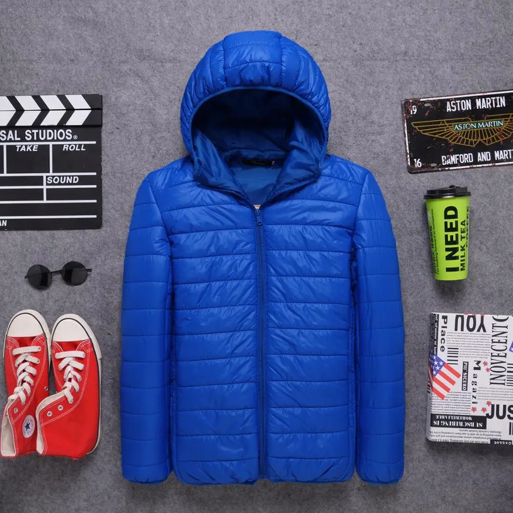2022 new men's hooded cotton short youth large casual winter coat with cap light down jacket