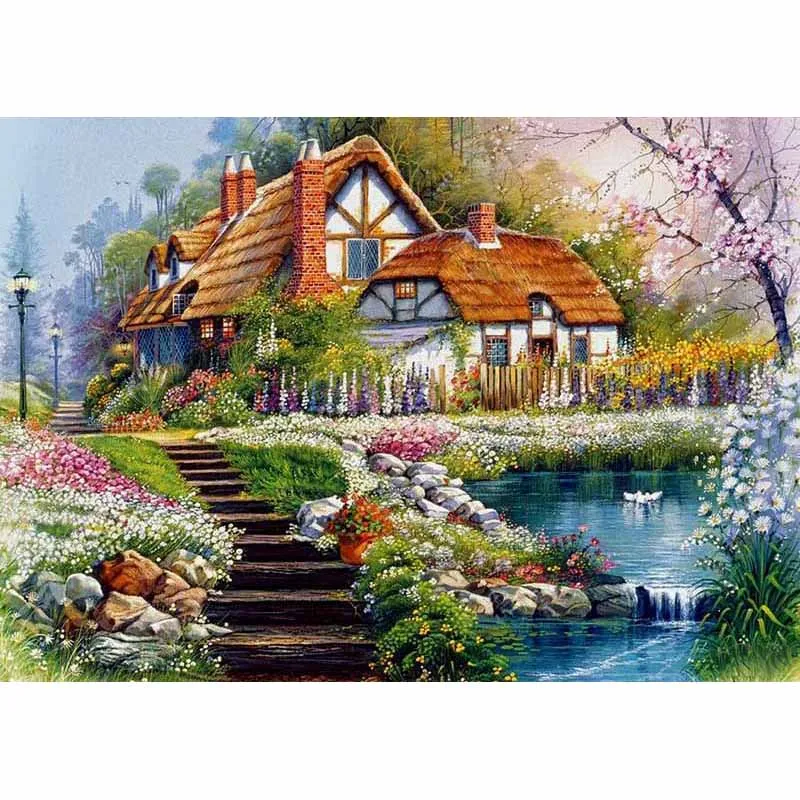 diy 5d diamond painting cross stitch full round house diamond embroidery mosaic rhinestone landscape village villa home decor free global shipping