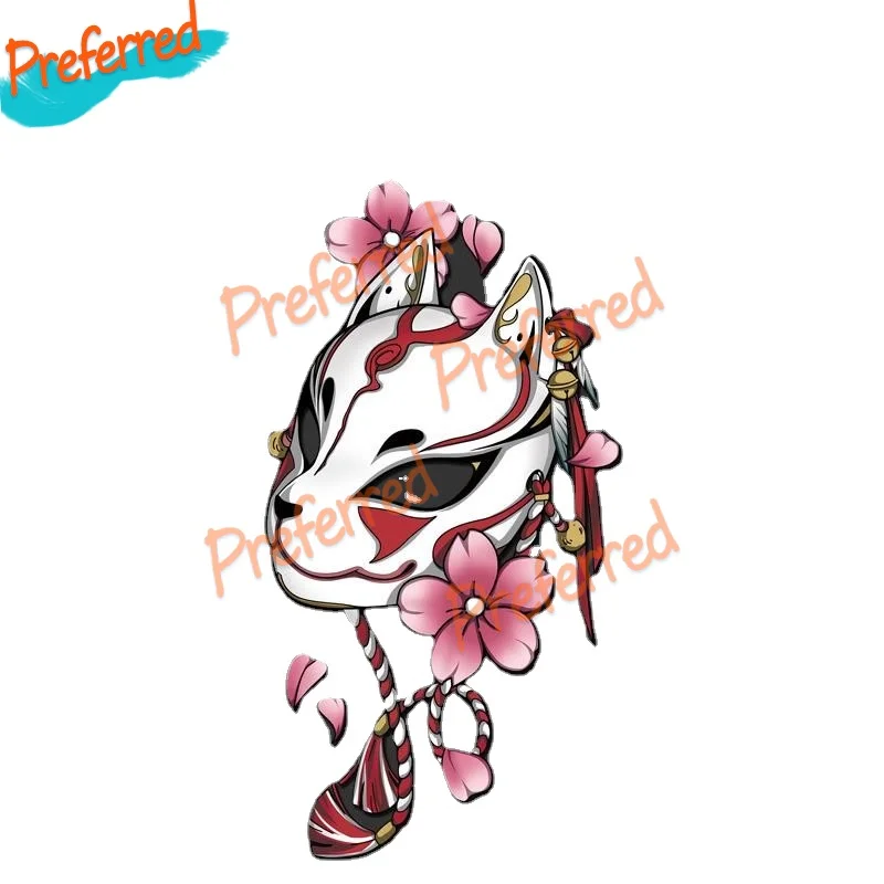 

Tearless Foxs Mask Pink Flower Car Stickers Vinyl Window Decal Bumper Oriental Motorcycle Fender Auto Tuning Accessories