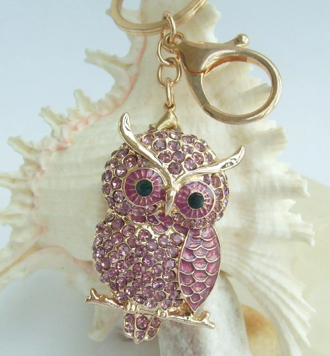 Фиолетовые стразы кристалл уникальное животное птица сова брелок кулон