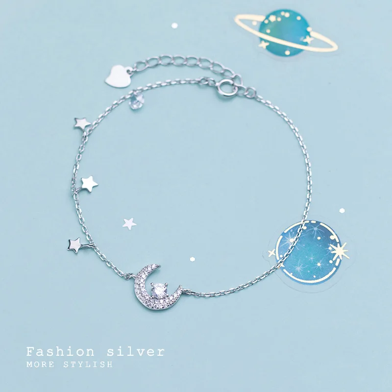 Trustdavis браслет из стерлингового серебра 925 пробы Минималистичная луна милая