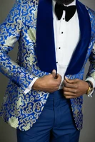 jeltonewin latest coat pant designs royal blue floral men suit slim fit 2 pieces set tuxedo groom for wedding suits prom blazer