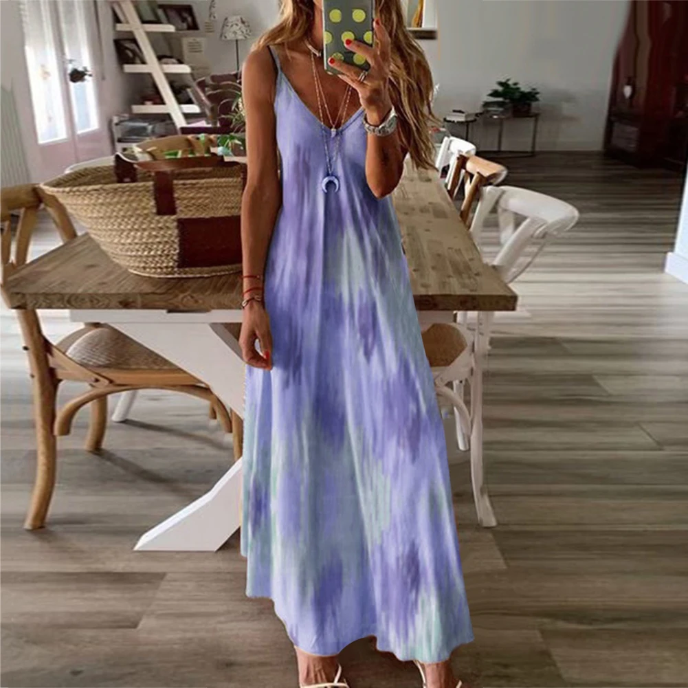 Женское повседневное пляжное платье с принтом Свободное длинное V-образным