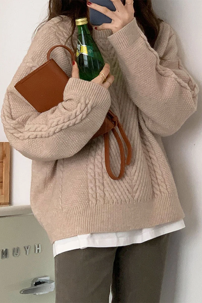 

Winter 2020 New Loose All-Matching Cable-Knit Pullover Sweater Women's Thickened Long-Sleeved Sweater Top