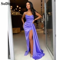 sodigne purple long evening dresses with side slit pleats mermaid women prom gowns formal party dress 2022