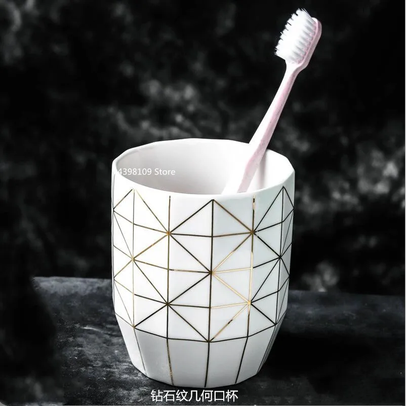 1pcs-cup Европейские геометрические керамические декоративные аксессуары для ванной комнаты, парная посуда для ванной комнаты, диспенсер для мыла, держатель для зубной щетки, ванная комната, suppli - Цвет: 1pcs-cup