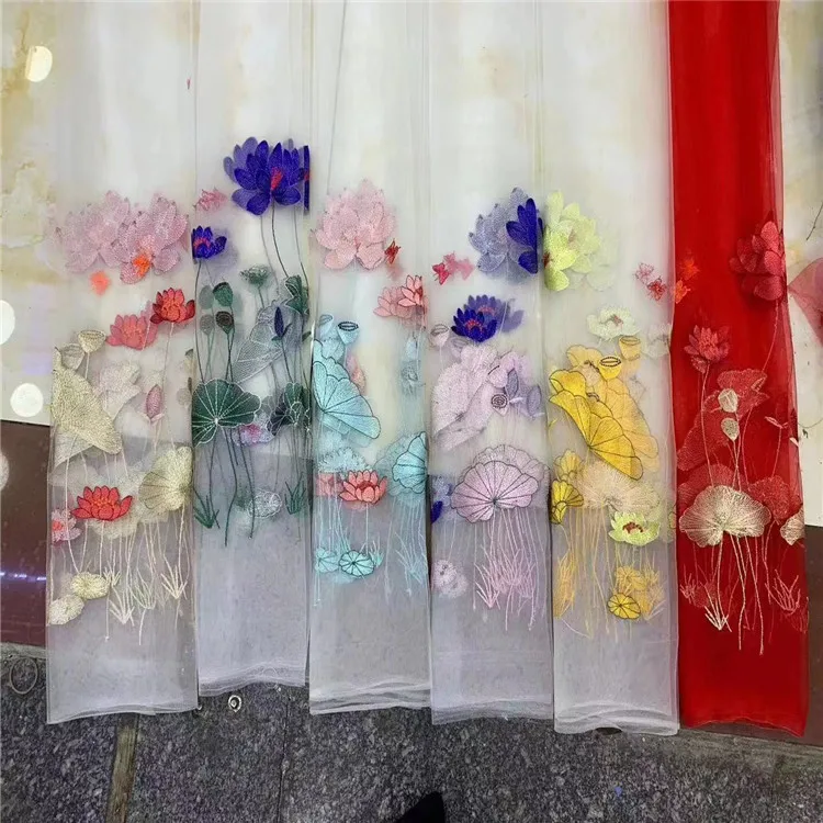2020 fresh lotus mesh embroidered fabric wedding dress fashion Hanfu children's lace | Lace