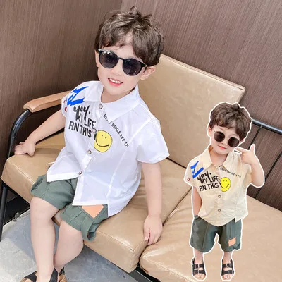 

Boys Printed Letter Suit 2021 Summer New Children's Fashion Baby Boys Leisure Two-piece Suit Kids Short Sleeve Shirt Shorts Sets
