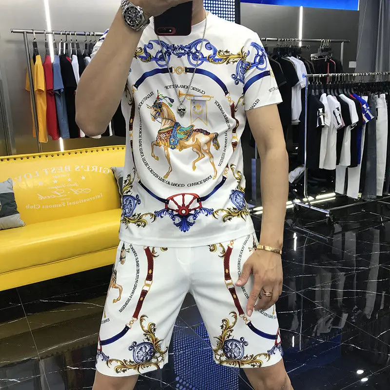 summer new brand heavy industry embroidery shirt casual pants high quality men tracksuit designer hot sale fashion 2 piece set free global shipping