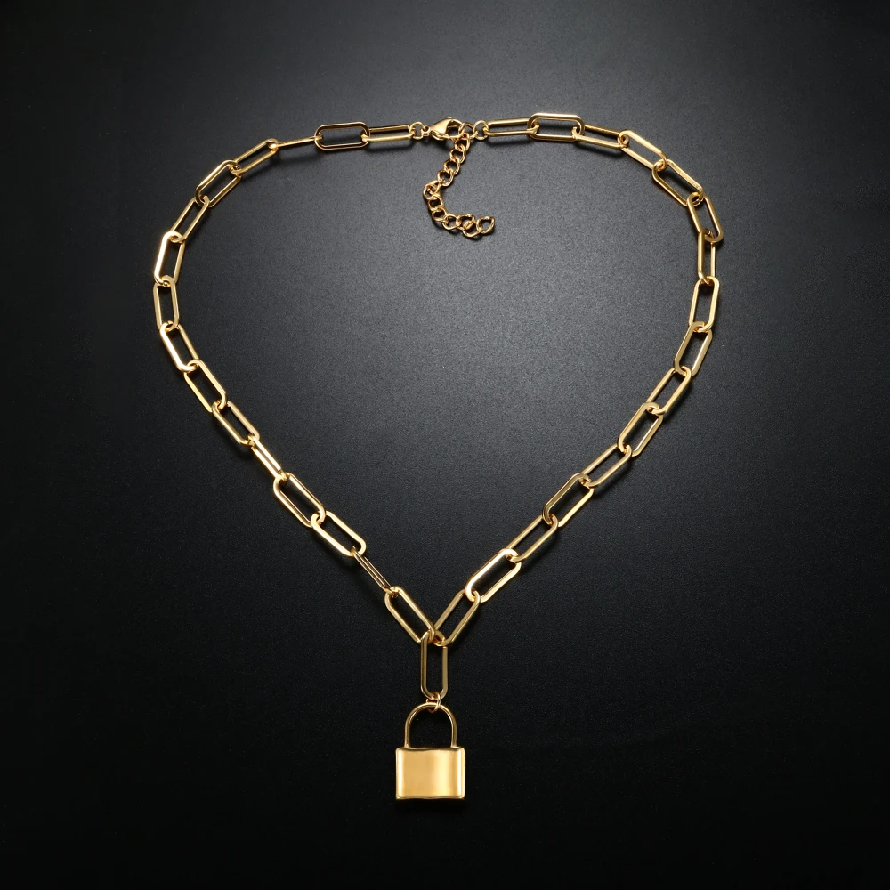 

Stainless Steel Luxury Lock Charm Necklace Adjustable Chain Link Necklaces Pendants For Women Men Fashion Jewelry Gift