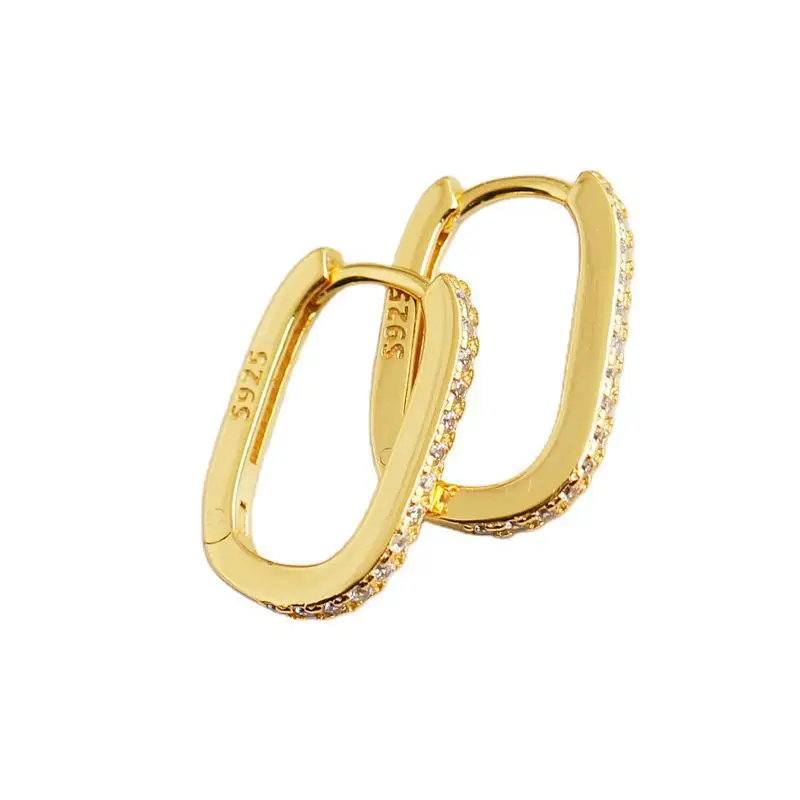 

1Pair U-shape 925 Sterling Silver Hoop Earrings for Women 2021 Trend Jewelry Side Inlaid Zircon Earrings Piercing Earrings