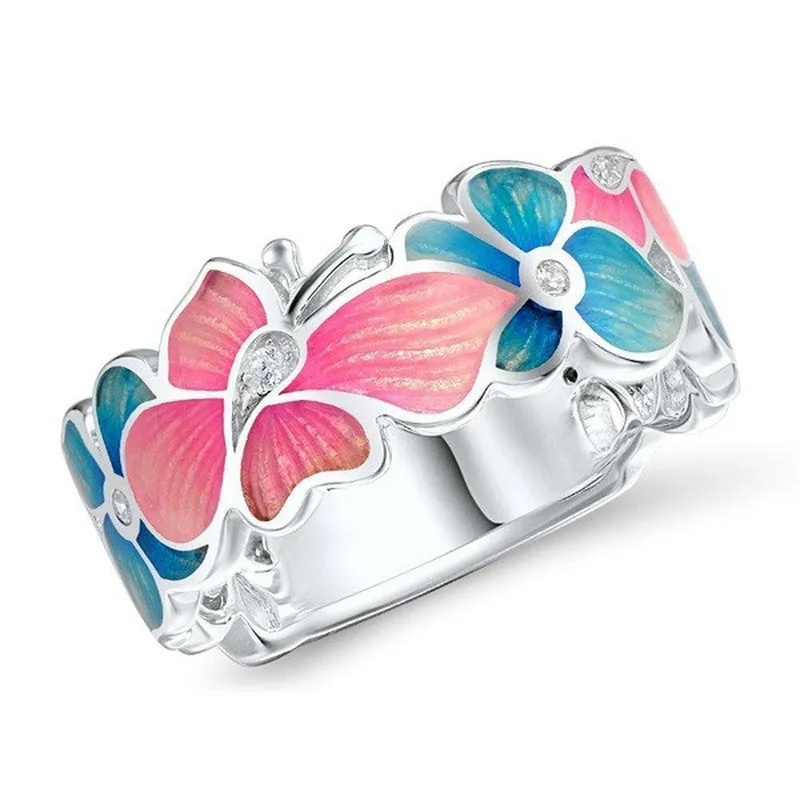 

Cute Epoxy Flower Butterfly Silver Color Rings for Women Wedding Engagement Fashion Jewelry 2020 New S925
