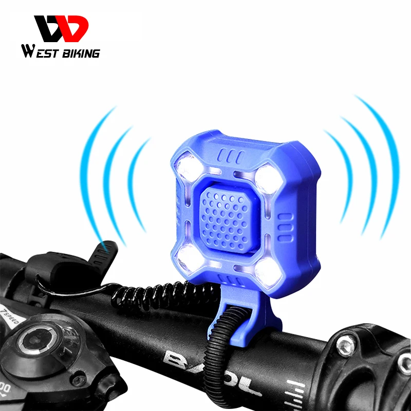 

WEST BIKING 140 dB Bike Bell 4 Lamp Cycling Light 1200mAh Electric Horn Waterproof USB Charging Loud Alarm Security Bicycle Bell
