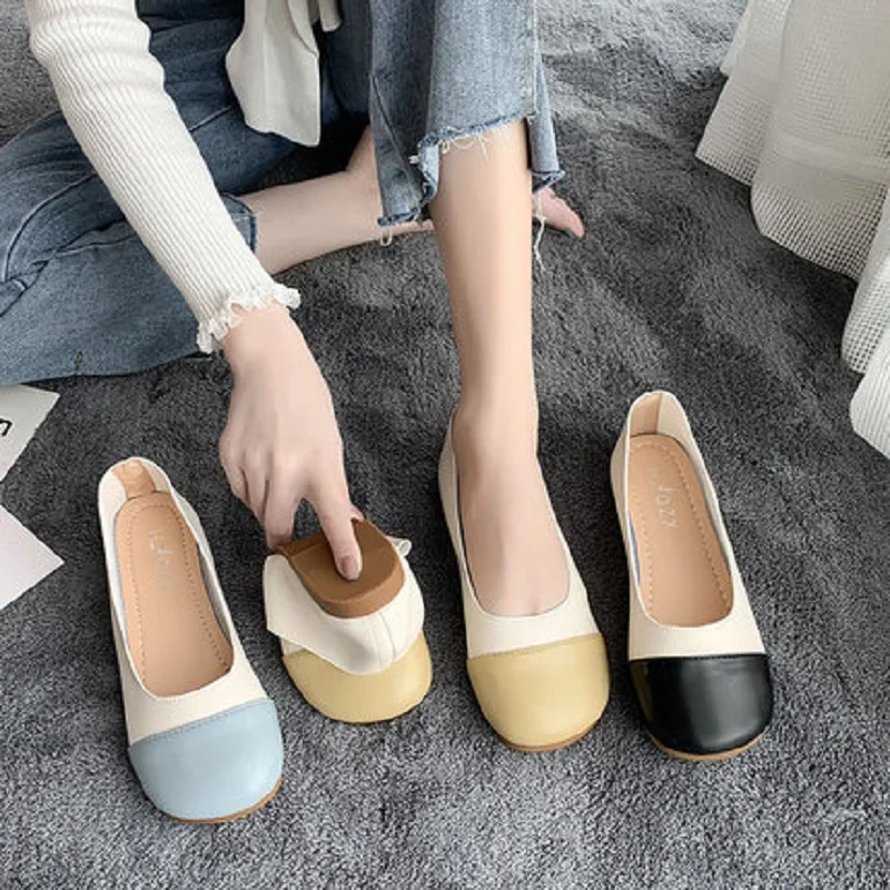 

Spring And Summer New All-Match Round Toe Shallow Mouth Women's Shoes Fashion Color Matching Flat Large Size 40 Single Shoes