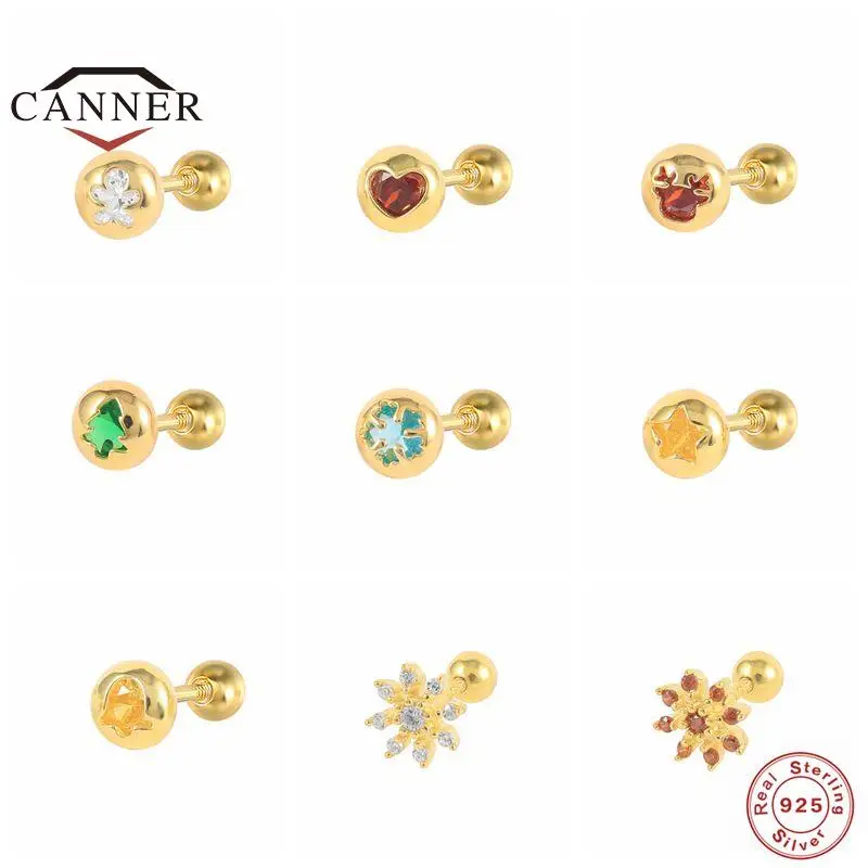 

CANNER Small Cute Star Snowflake Tree Piercing Stud Earrings for Women 925 Sterling Silver Earings Silver 925 Jewelry Pendientes