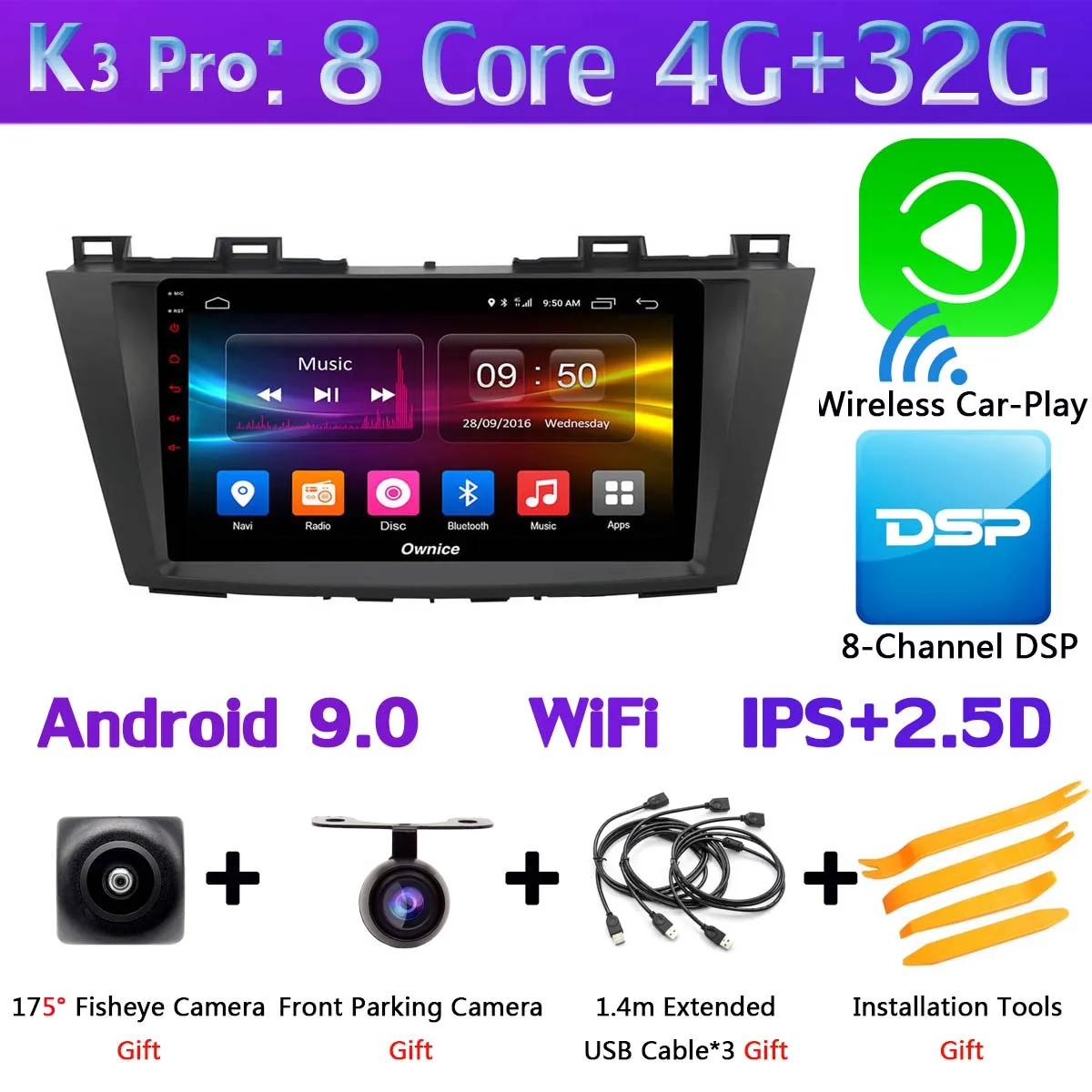 K3 Pro CarPlay " 360 ° панорамный Android автомобильный DVD gps Мультимедиа для Мазда 5 2010 2011 2012 2013 Premacy автомобильный Радио DSP CarPlay 4G LTE - Цвет: K3 Pro CarPlay