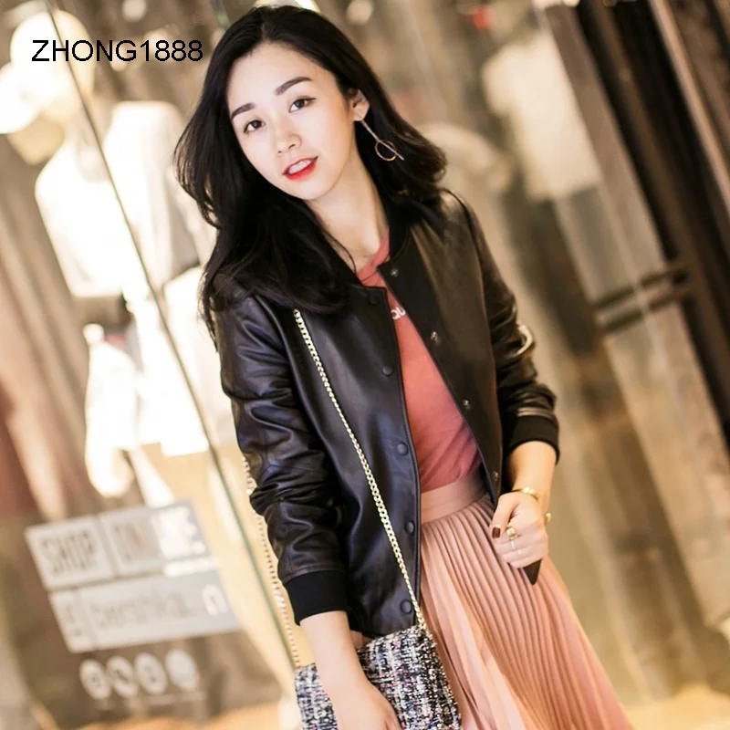 

Пальто женское из натуральной кожи, короткое, корейское, свободное, весна-осень, студенческий, осенний, бейсбольный костюм, осенняя кожаная ...