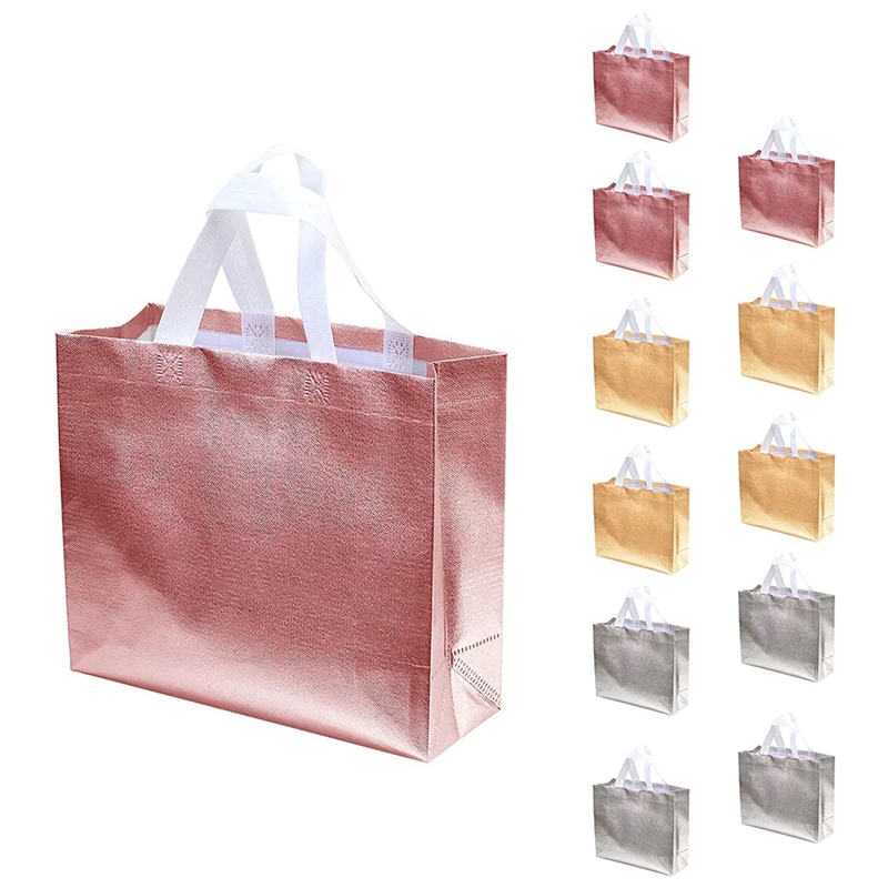 

12 Pcs Gift Bags Christmas Shopping Tote Bag Present Bags Glossy Reusable Gift Bags for Party Wedding
