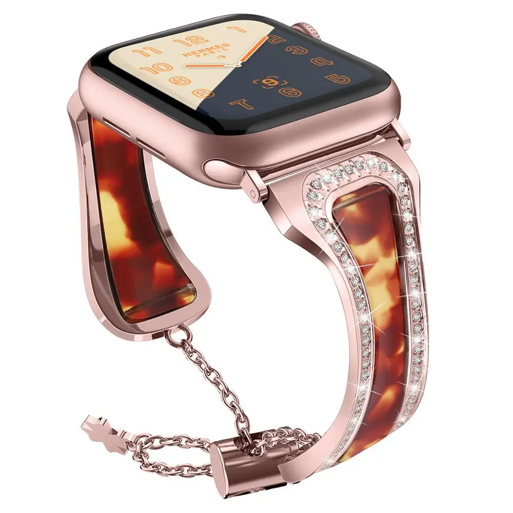 Pink 1 Браслет из нержавеющей стали для Apple Watch 5, ремешок 40 мм, 44 мм, ремешок iWatch 38 мм, 42 мм, браслет из смолы с бриллиантами, ремешок для Apple watch 4, 3, 21 - Цвет ремешка: Pink 1