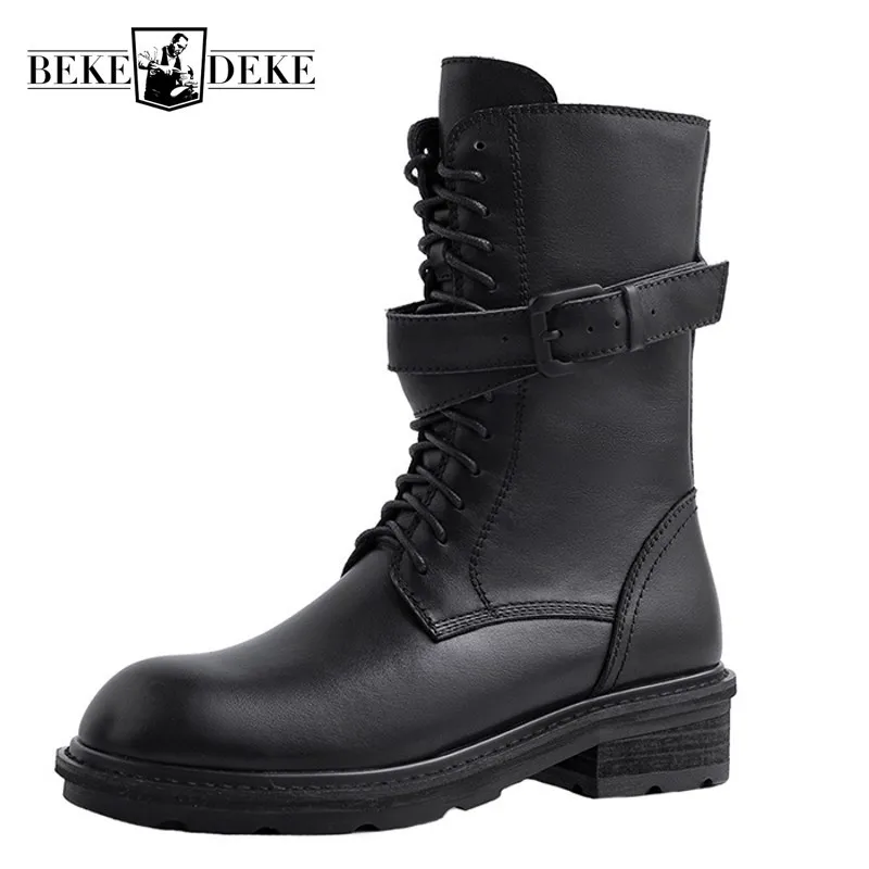 Женские ботинки из натуральной кожи с пряжкой в байкерском стиле сезон осень