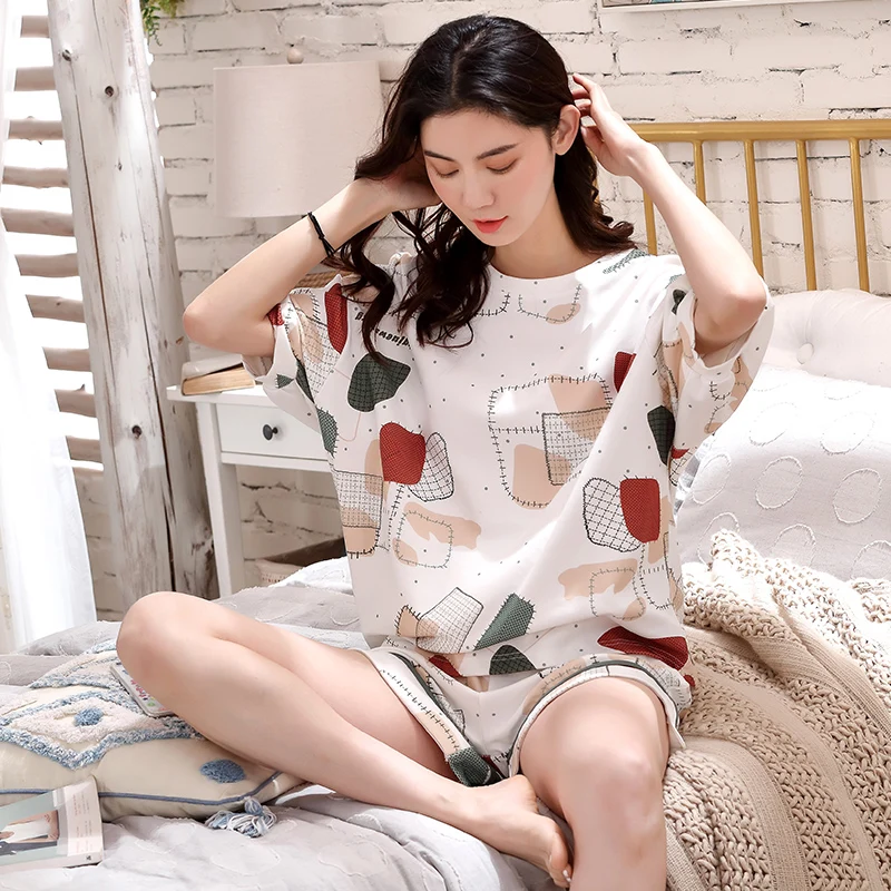 Женские пижамные комплекты размера плюс из 100% хлопка летняя одежда для сна с