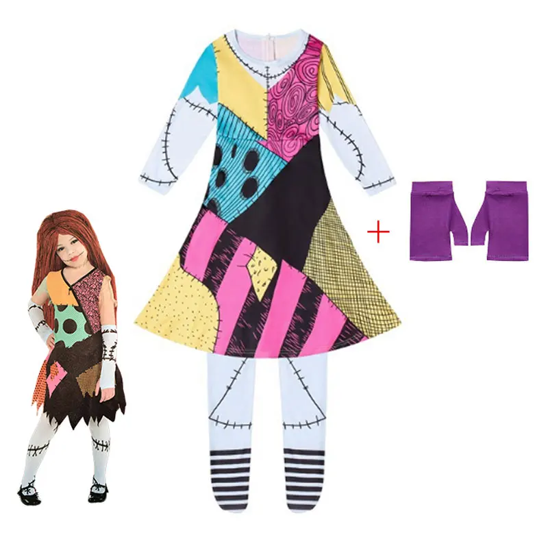 Косплей костюм Салли Кошмар перед Рождеством на Хэллоуин платье с длинным