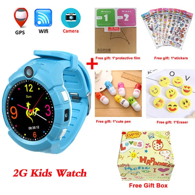 Blue add gifts Q360 Детские умные часы с камерой, gps, wifi, местоположение, Детские умные часы, SOS, анти-потеря, монитор, трекер, детские наручные часы - Цвет: Blue add gifts