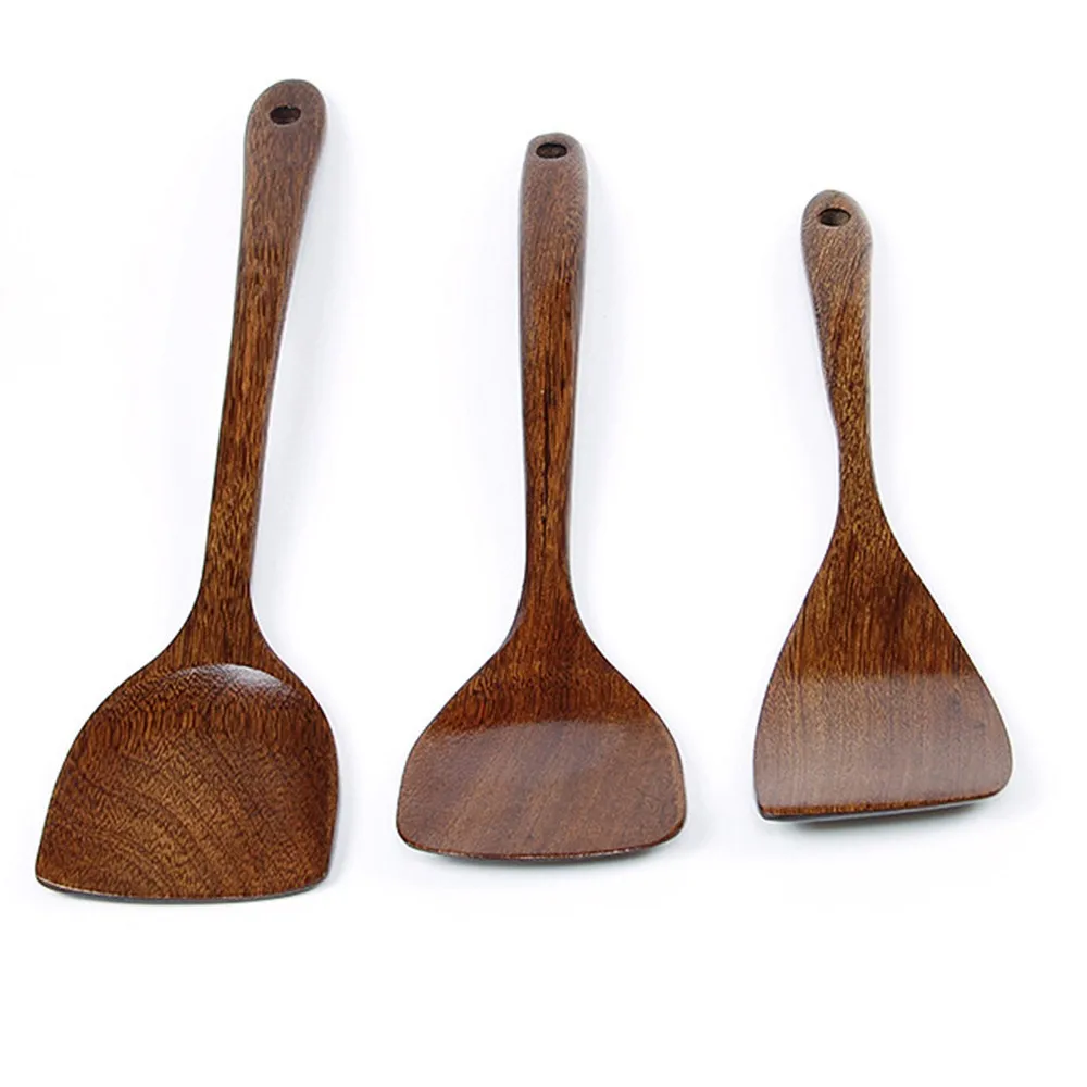 1 PC Wooden Rice Spoon Slotted Spatula Spoon Cutlery Suit Natural Wood Children's Healthy Dinnerware For Kitchen Supplies
