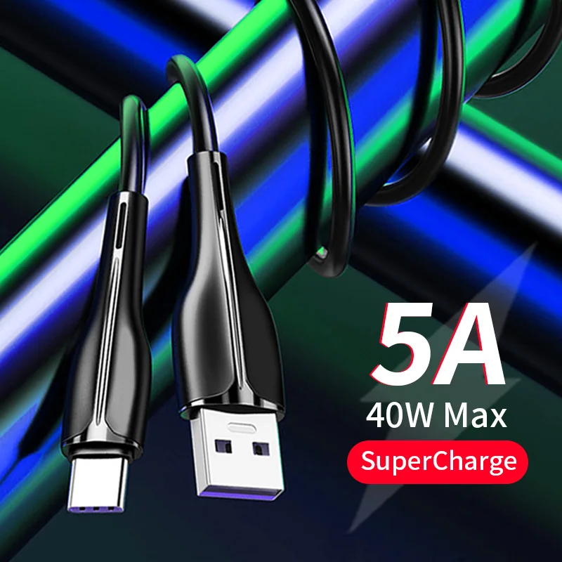 

5A USB Type C Cable for Huawei P40 Pro Mate 30 40 P30 P20 Pro 40W Supercharge Fast Charging Charger USB-C Type-C Cable Wire Cord
