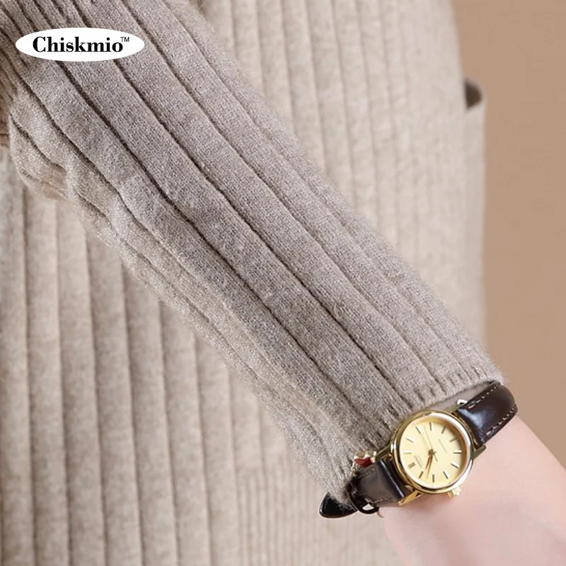 

Chiskmio Long Sweater Women Knitting Pullover Loose Long Sleeve Knitted-Dress Solid Color Turtleneck Knitwear Ladies Clothing